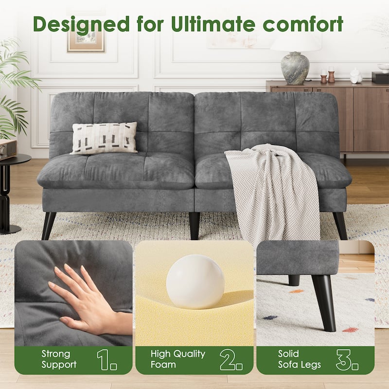 60'' Velvet Futon Sofa Bed with Adjustable Backrest