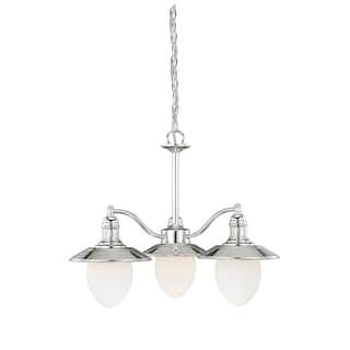 Marina Bay 3 Light Nickel Coastal Chandelier White Glass - 23.5-in W x 19.25-in H x 23.5-in D
