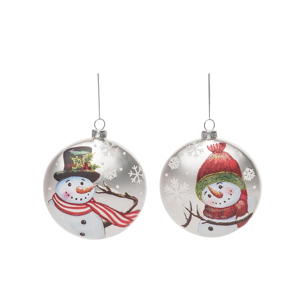 Transpac Glass 4.5 in. Multicolored Christmas Snowman Ornament Set of 2