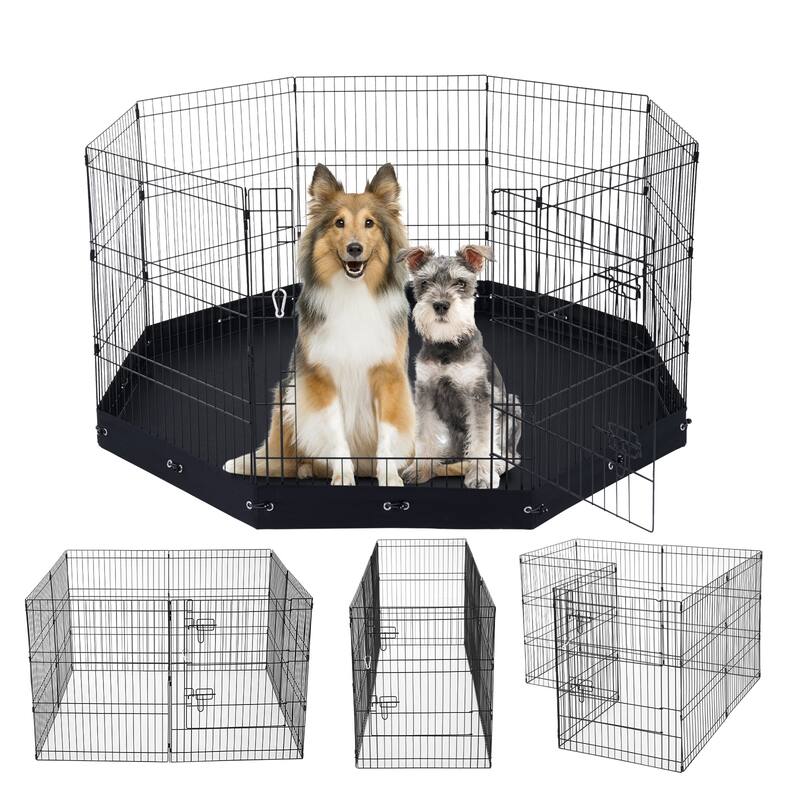 Dog Playpen, Panels Foldable Metal Pet Exercise Pen, Dog Fence Indoor and Outdoor Pen for Dogs, Cats and Other Small Animals - 8 Pcs 30"H x 24"W - with Ground Mat