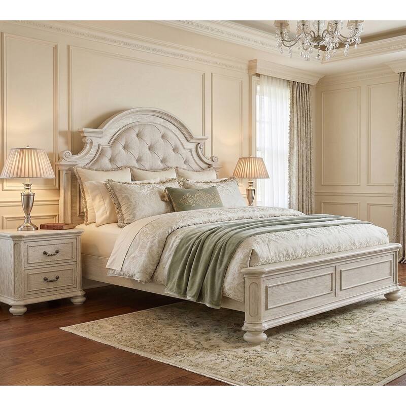 Roundhill Furniture Nelson French Traditional 3-Piece Bedroom Set, Antique White