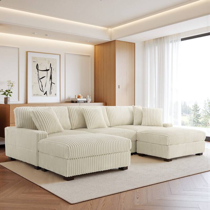 114.5" W Upholstered Sectional Modular Sofa with 2 Ottomans