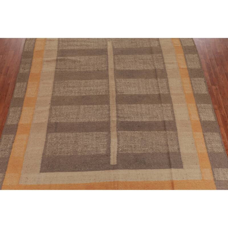 Vegetable Dye Contemporary Kilim Turkish Flatweave Jute Carpet - 9'5" x 12'1"