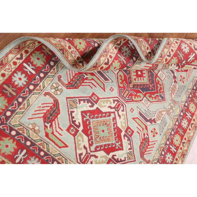 Oriental Blue Kazak Area Rug Hand-Knotted Wool Carpet - 3'8" x 5'8"