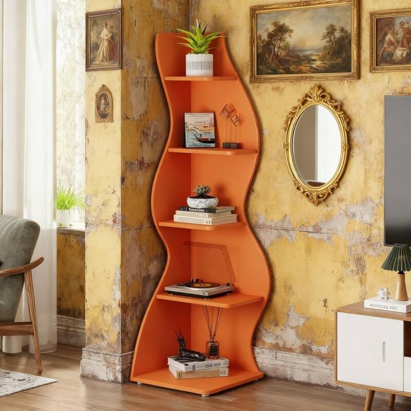 70.47" 5-Tier Wall Corner Bookshelf Corner Shelf Storage