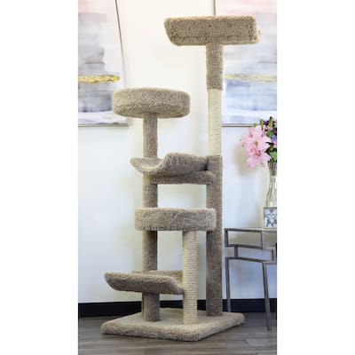 5-Level Staggered Cat Play Tower with Plush Perches and Sisal Rope Scratching Posts for Cats
