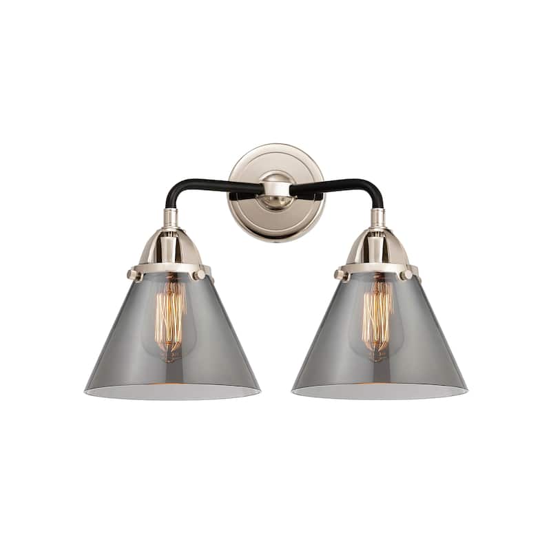 Innovations Lighting Nouveau 2 Cone - 2 Light 16" Bath Vanity Light - Black Polished Nickel/Light Smoke