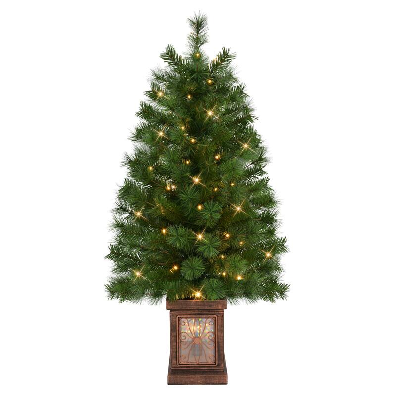 Puleo International Set of 2 Artificial Battery-Operated Pre-Lit Potted Christmas Trees