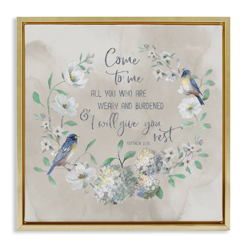 Stupell Comforting Proverb & Wreath Framed Floater Canvas Wall Art Design By Nan - 18 x 18 - Gold