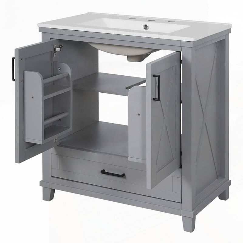 Solid Wood Frame Bathroom Vanity with Single Sink