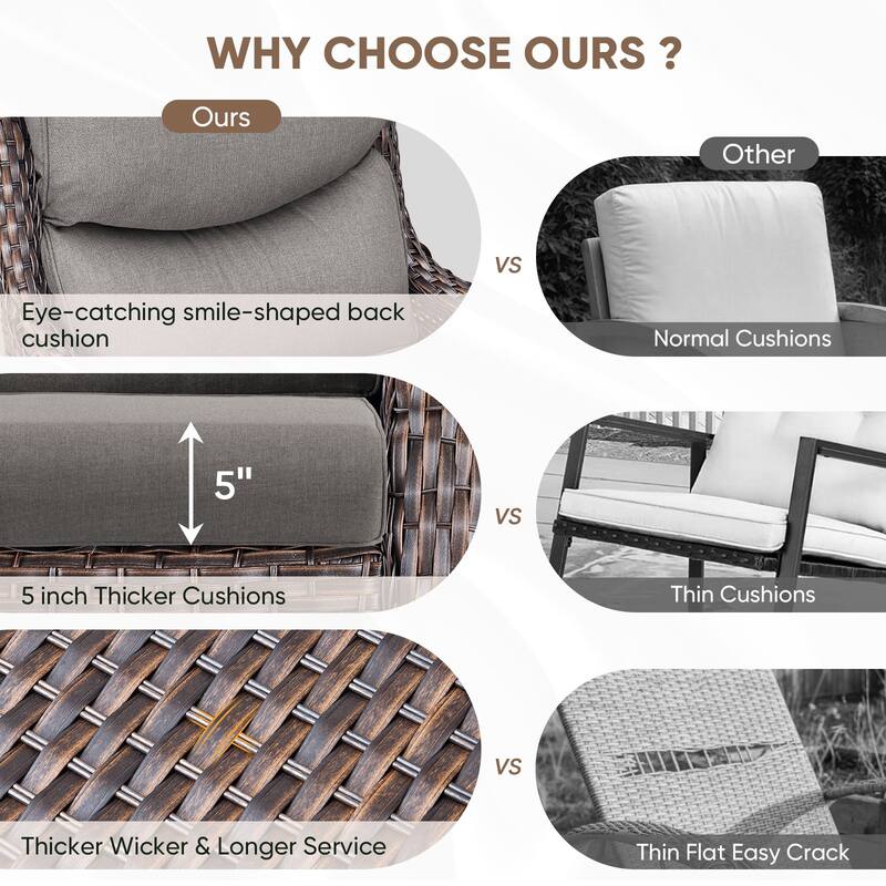 Outdoor Swivel Patio Rattan Chairs- Grey cushion - Brown