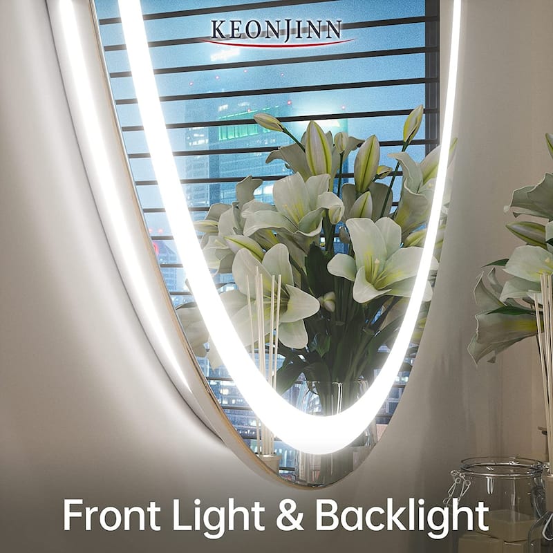 KEONJINN Oval Frameless Wall Mounted LED Bathroom Mirror Anti-Fog Dimmable