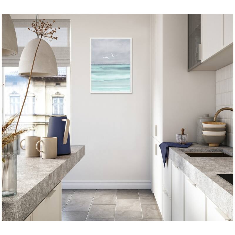 Kate and Laurel Sylvie Sea and Seagulls Framed Canvas by Nikita Jariwala