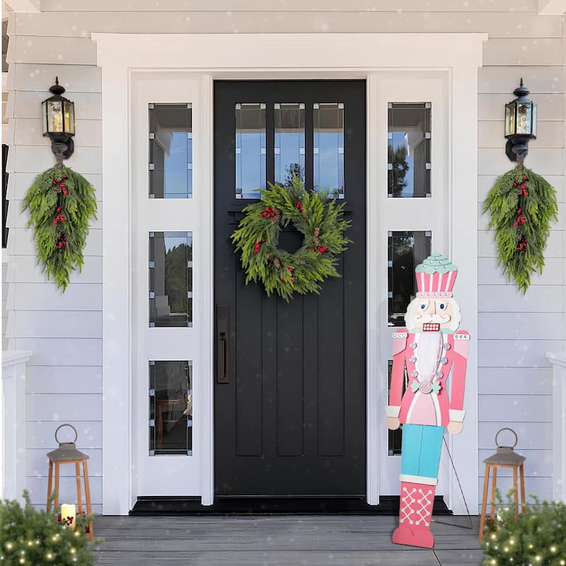 Glitzhome 60"H Christmas Wooden Pink Nutcracker Porch Decor - Blue