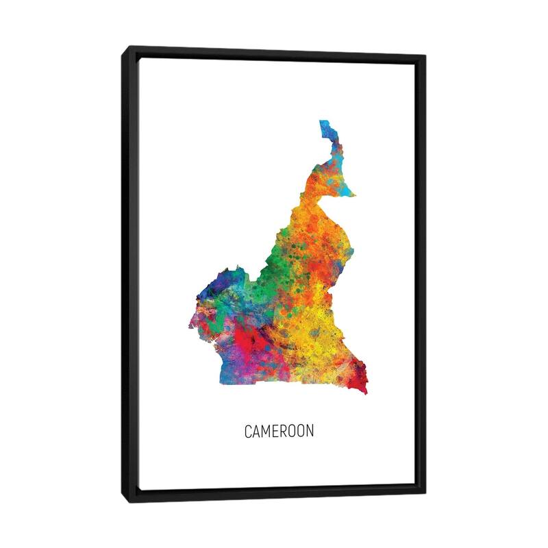 iCanvas "Cameroon Map" by Michael Tompsett Framed Canvas Print - Black - 48x32
