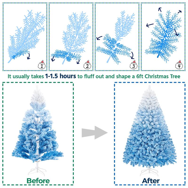 Yaheetech Premium 6ft/7.5ft Snow Flocked Artificial Decorative Christmas Tree, Lake Blue Gradient