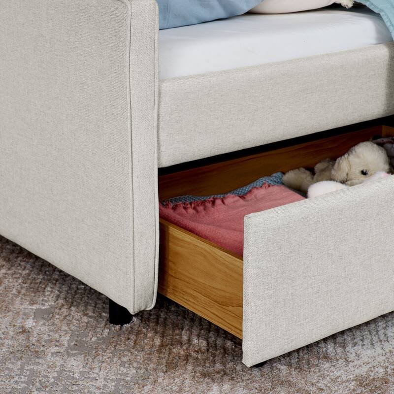 Wooden Platform Bed with Wireless Charging