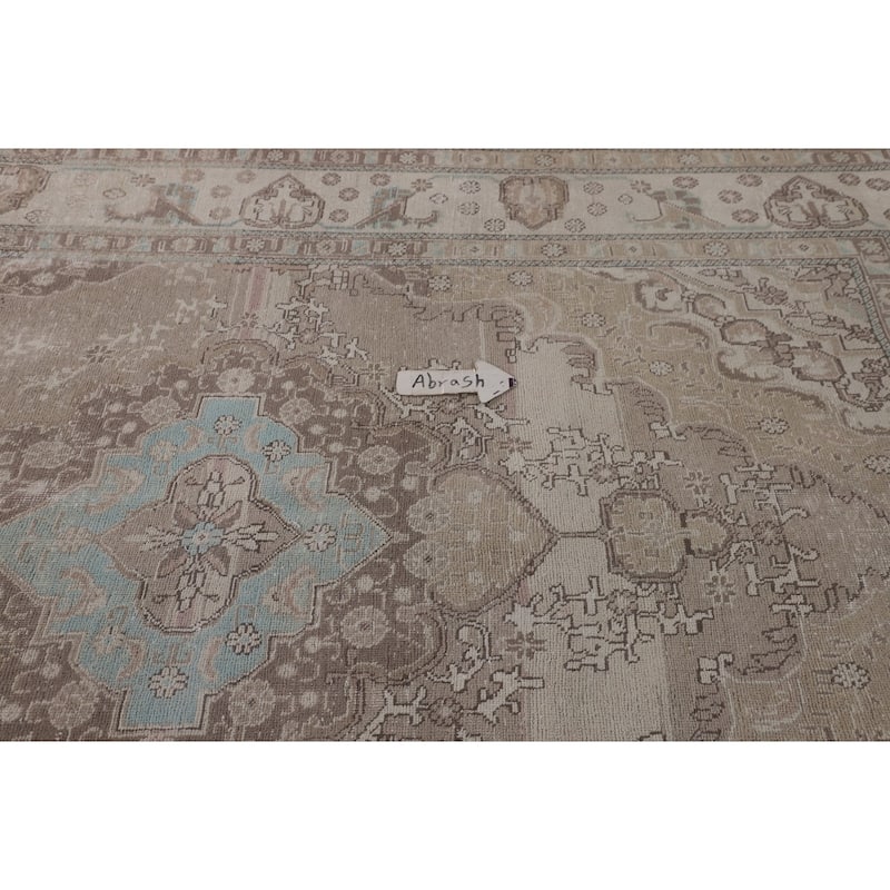 Distressed Tabriz Persian Vintage Rug Handmade Beige Wool Carpet - 6'6"x 9'8"