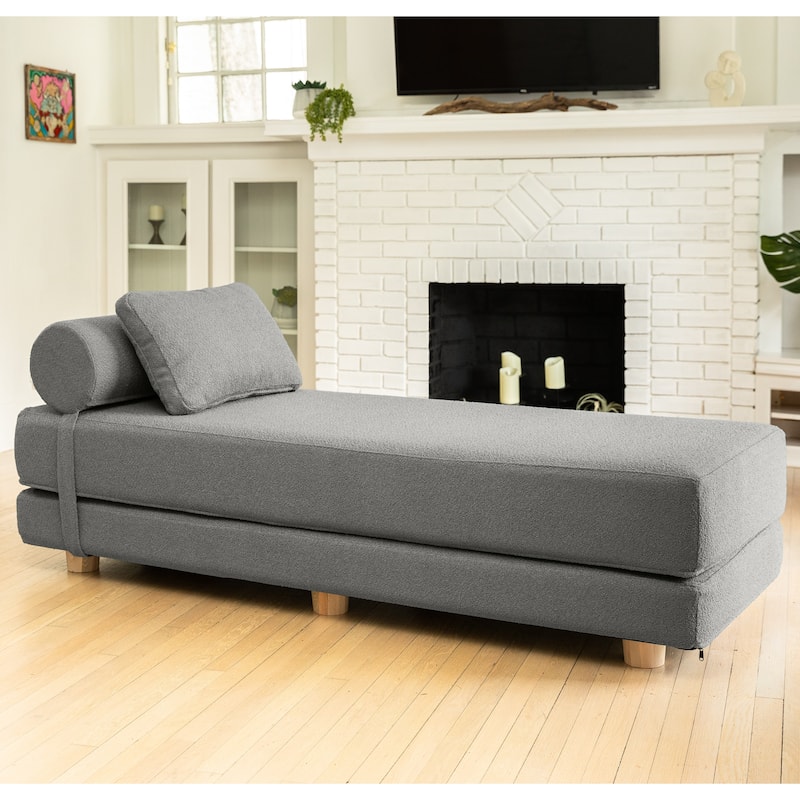 Jaxx Avida Daybed - Fold Out Queen Sleeper - Premium Boucle: Sleek and Modern Lounge for Relaxing and Overnight Guests - Dark Grey