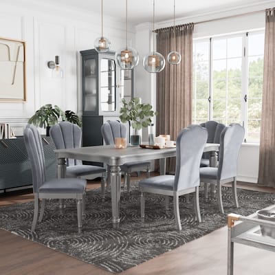 Furniture of America Seabliss Glam 7-Piece Solid Wood Dining Table Set