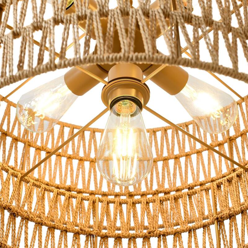 Dimmable 4 - Light Hand - Woven Bohemian Drum Chandelier