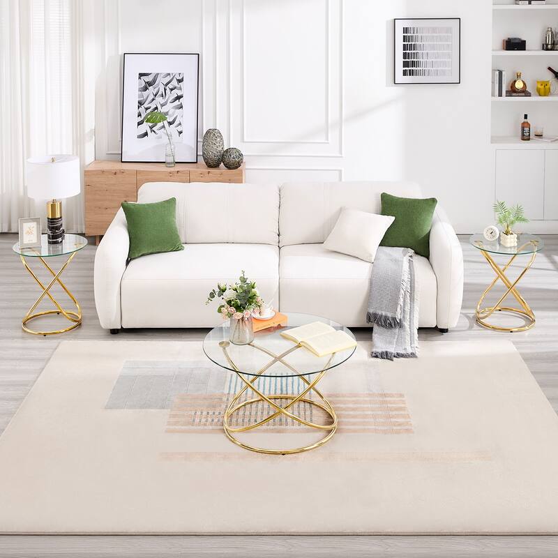 Tempered Glass Top Round Coffee Table with Metal Base - 31.5"Dia Top x 17.7"H x 23.6"Dia Base