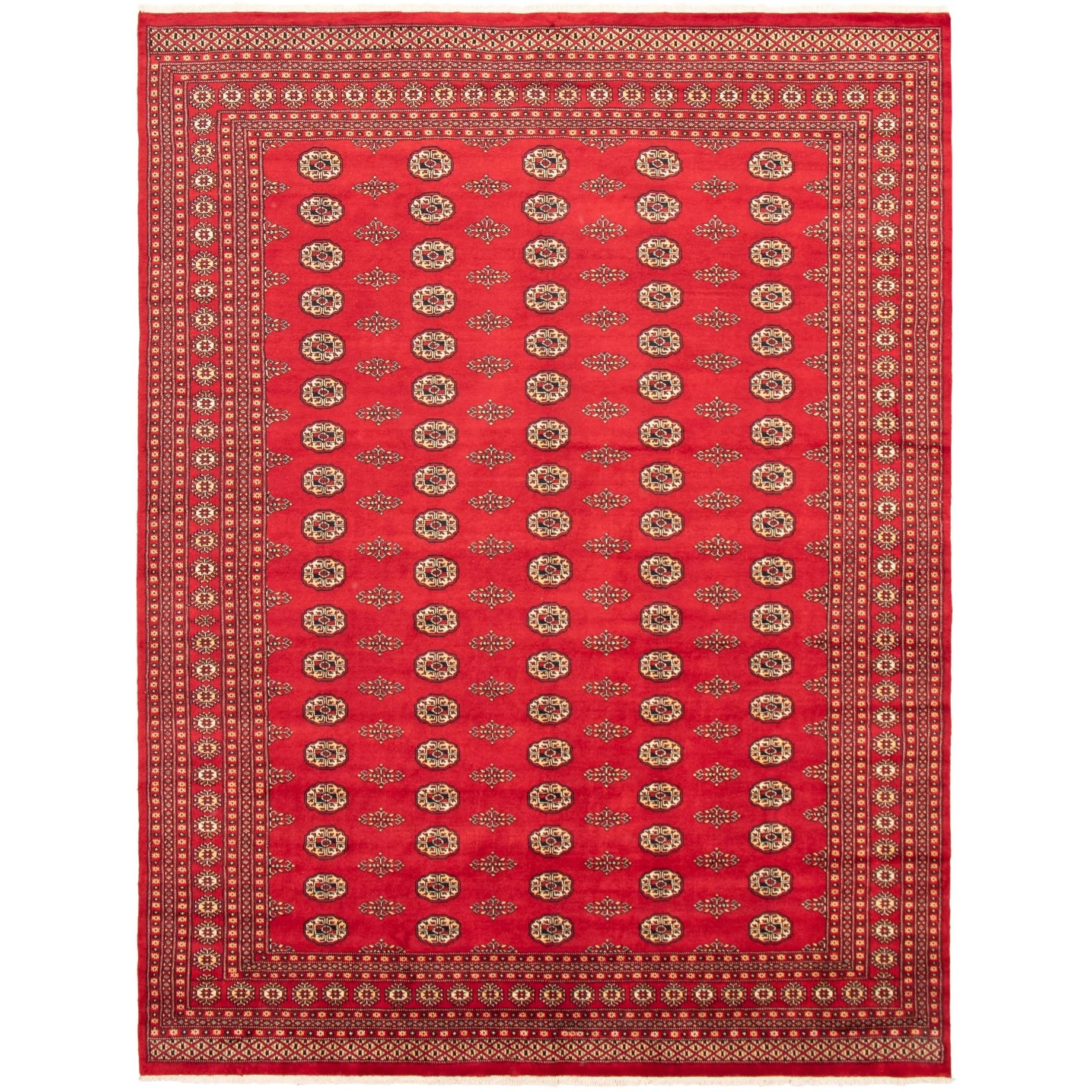 eCarpet Gallery Large Area Rug for Living Room 363161 Bedroom Finest Peshawar Bokhara Bordered Red Rug 8'11 x 12'0 Hand-Knotted Wool Rug 