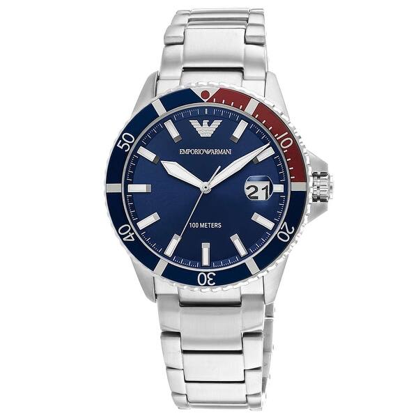 slide 1 of 1, Armani Men's Blue dial Watch - One Size Silver