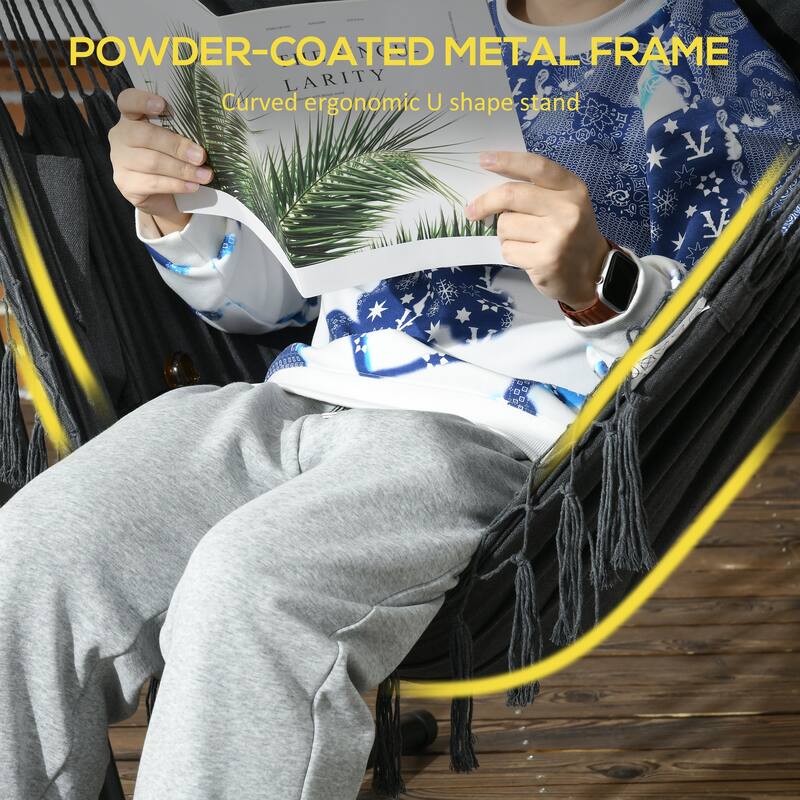 Outdoor Hanging Chair Hammock Chair with Built-In Pillow & Storage Pocket, Swing Chair with Stand