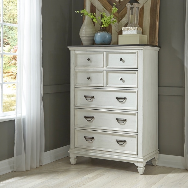 Copper Grove Allyson Park Wirebrushed White Charcoal 5 Drawer Chest