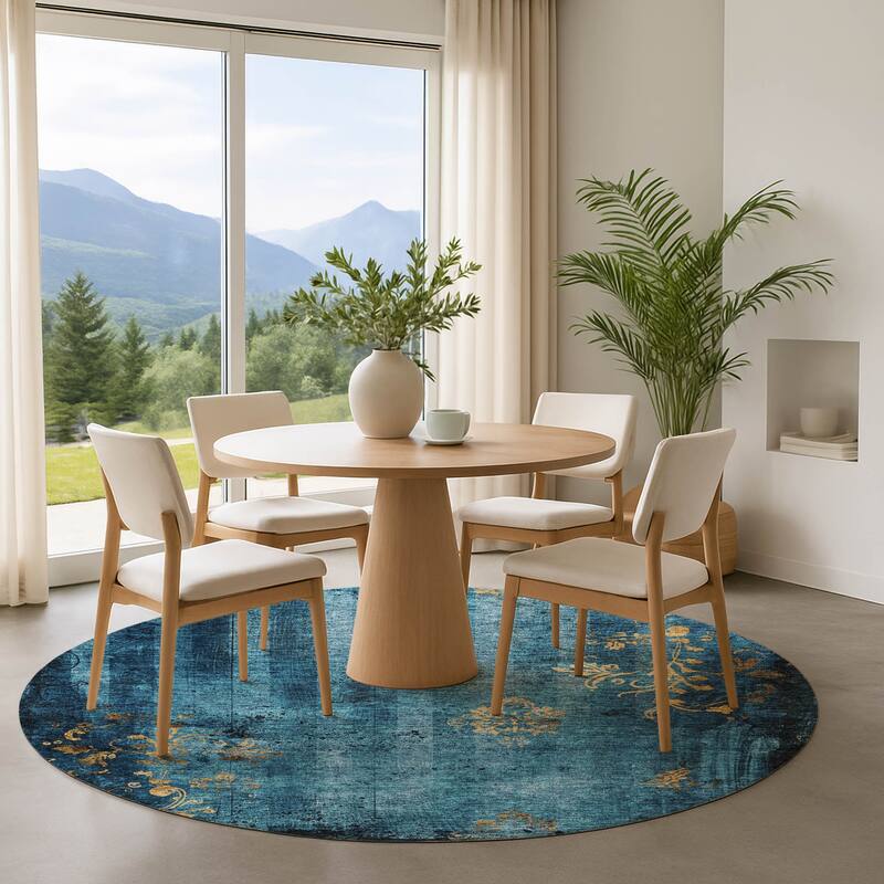Premium Washable Super Soft Modern Glam Mayfield Rug - Blue - 8' x 8'