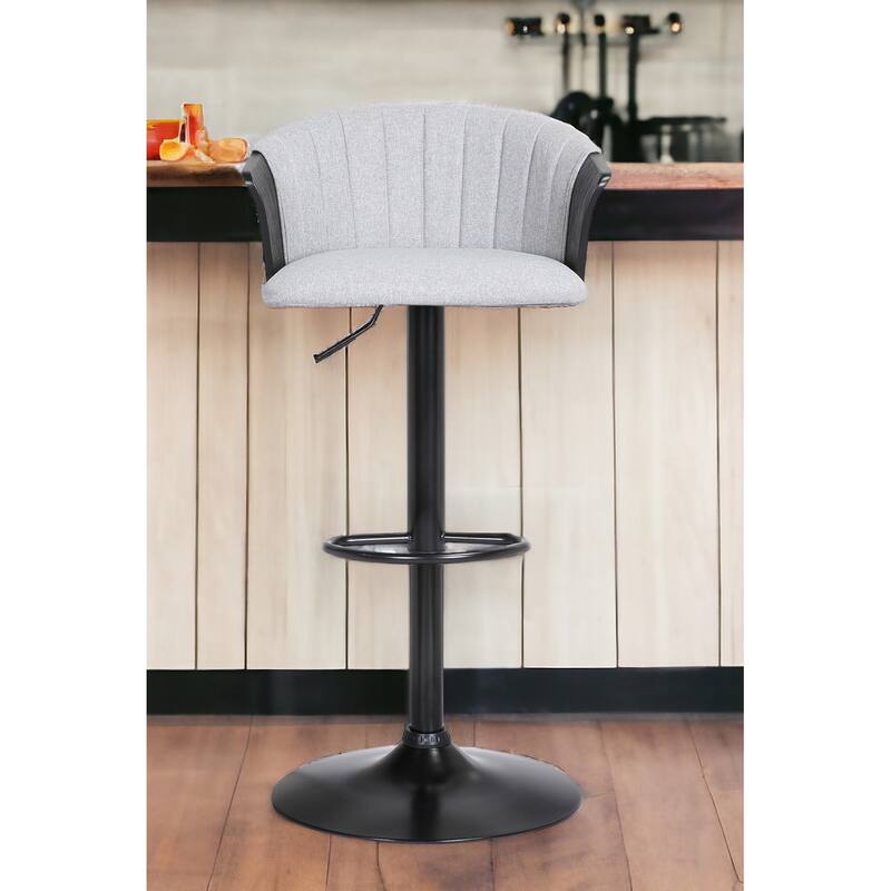 Light Gray and Black Fabric with Metal Swivel Adjustable Height Bar Chair - Light Gray