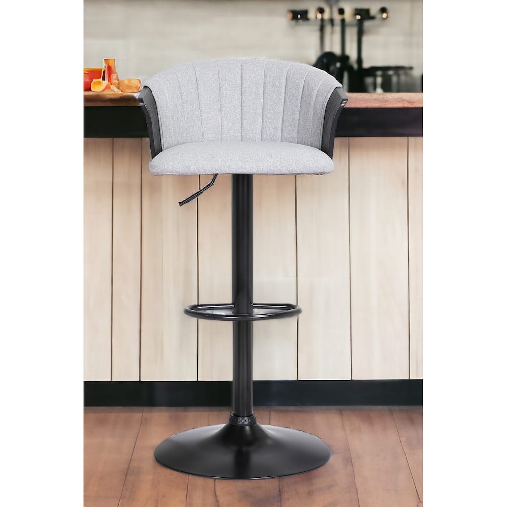 Light Gray and Black Fabric with Metal Swivel Adjustable Height Bar Chair