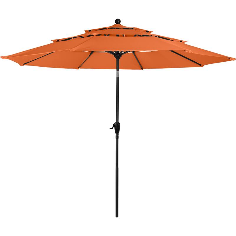 10 ft Patio Umbrella, 3-Tiered Sunshade with Push Button Tilt and Easy-Open Crank, Outdoor Umbrella for Deck, Yard
