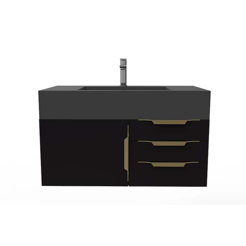 Nile 36" Wall Mounted Bathroom Vanity Set w/ Black Top