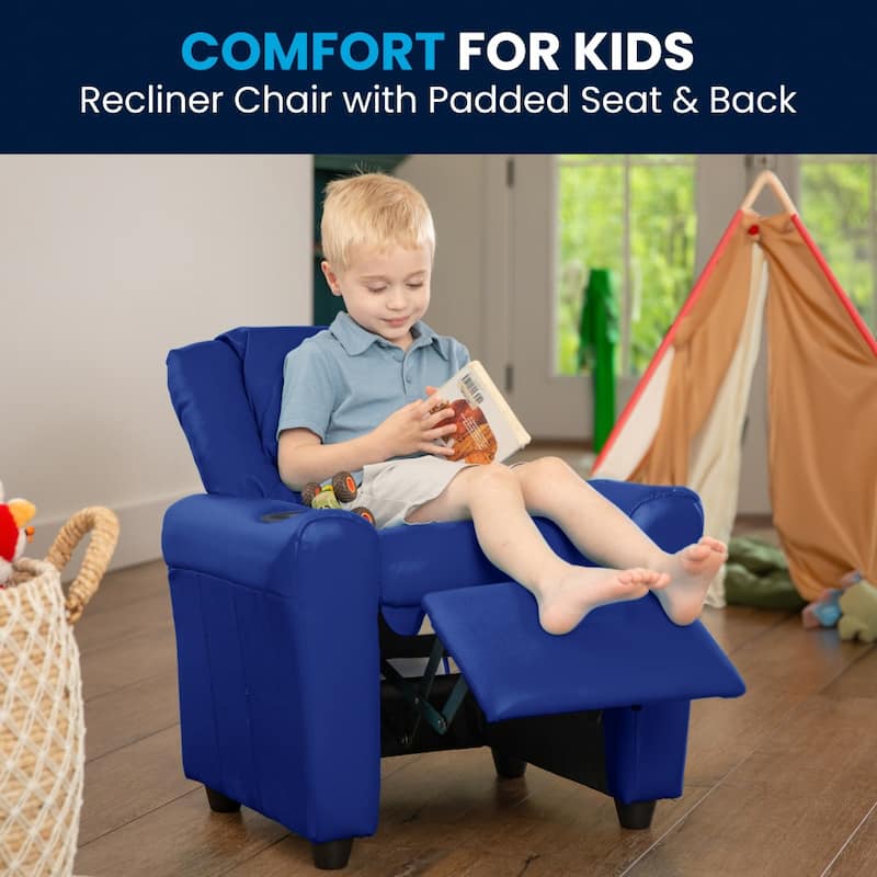 Contemporary Kids Recliner with Cup Holder and Headrest - 24"W x 21.5" - 36.5"D x 27"H
