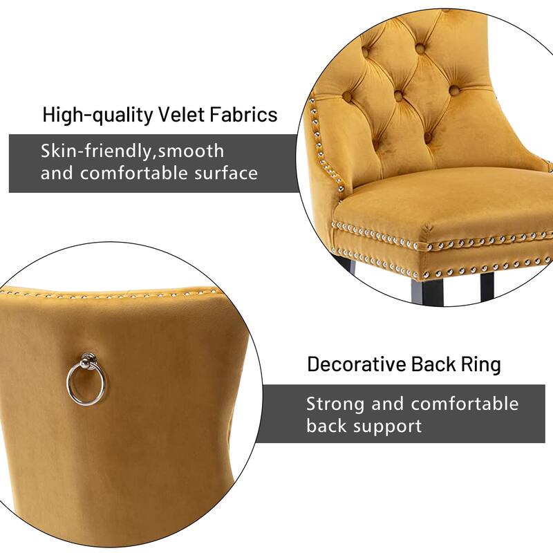 Set of 2 Modern Glam Velvet Dining Chairs - Armless TuftedAccent Side Chairs with Nailhead Trim & Ring Handle