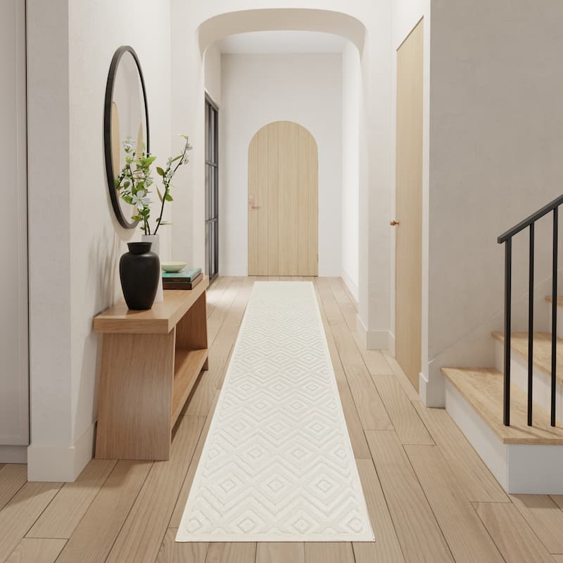 Nourison Versatile Indoor/Outdoor Geometric Flatweave Area Rug - 2'2" x 12' - Ivory/White