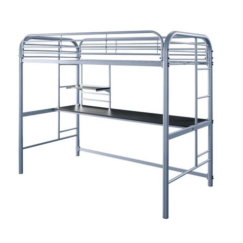 Metal Frame Twin Size Loft Bed with 2 Attached Ladders, Silver