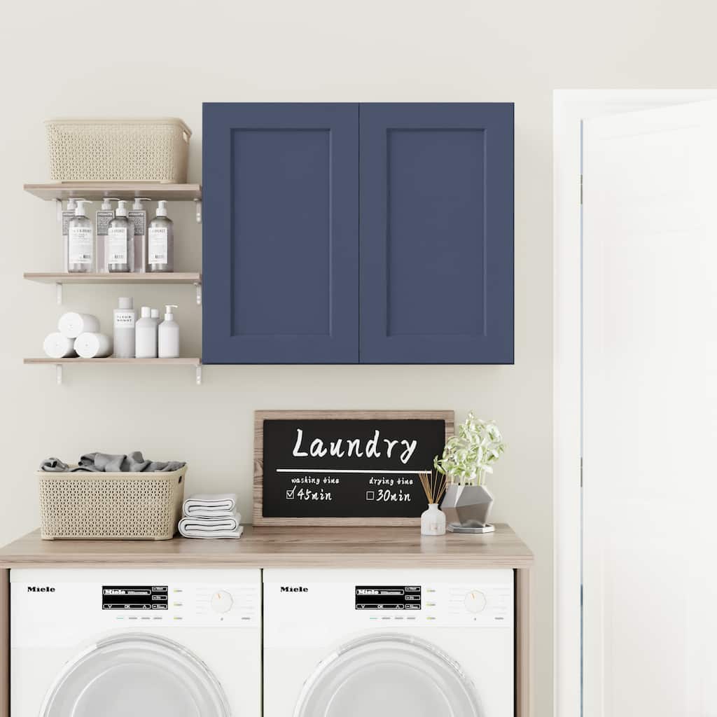 Navy Blue Shaker 36" Solid Wood Wall Cabinet, Soft Close Hinges, Adjustable Shelves, Double Door for Kitchen