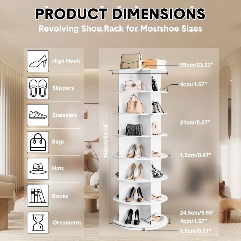 7 Tier Rotating Shoe Rack Tower for24-28/28-32 Pairs, 360° Free Standing