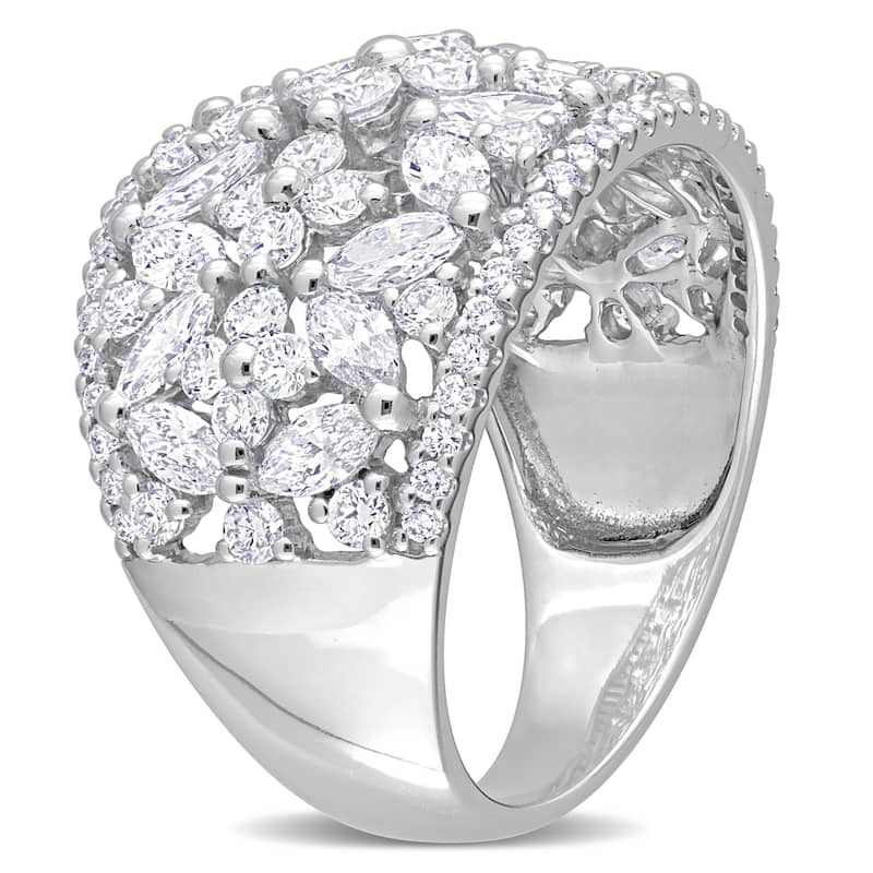 Miadora 3 1/4ct TW Marquise Round-Cut Lab-Grown Diamond Wide Band Ring 14k White Gold