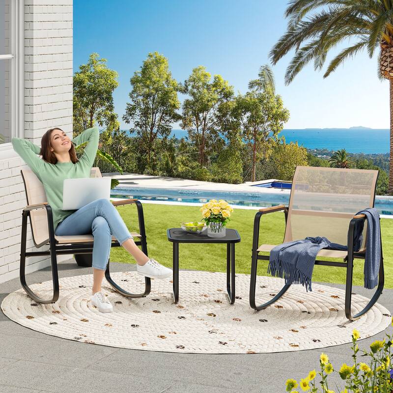 Moasis 3-piece Outdoor Rocking Chair Chat Set with Side Table