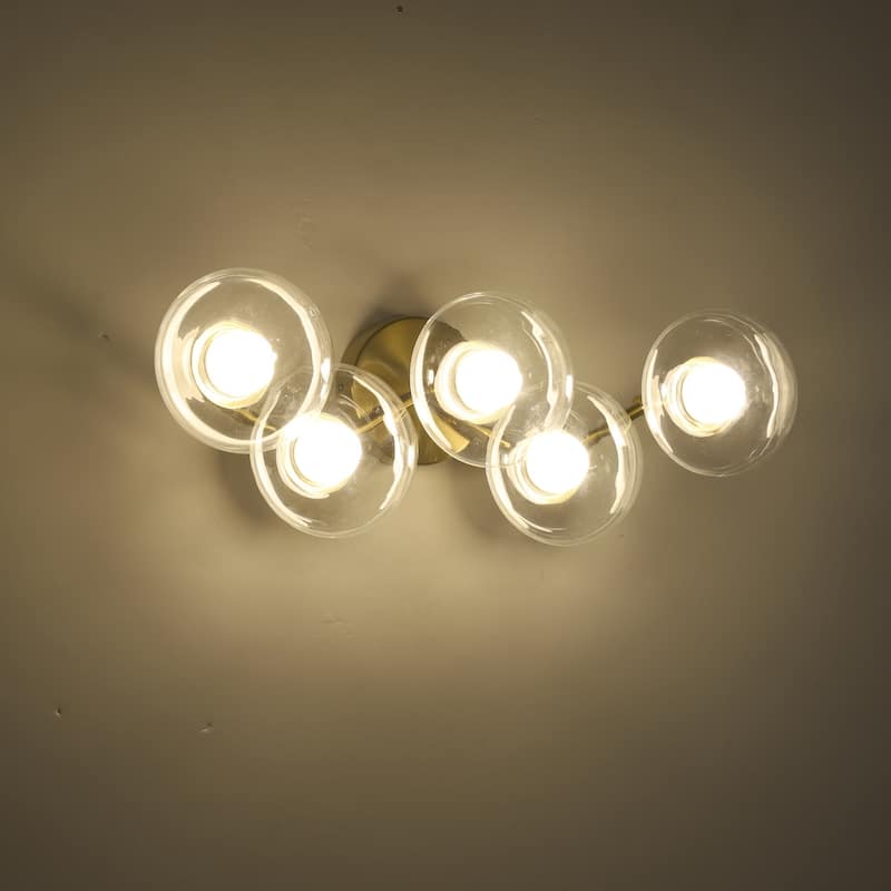 20.9" 5-Light Modern Gold Integrated LED Bathroom Vanity Light/Semi-Flush Mount Light with Clear Oval Glass Shades