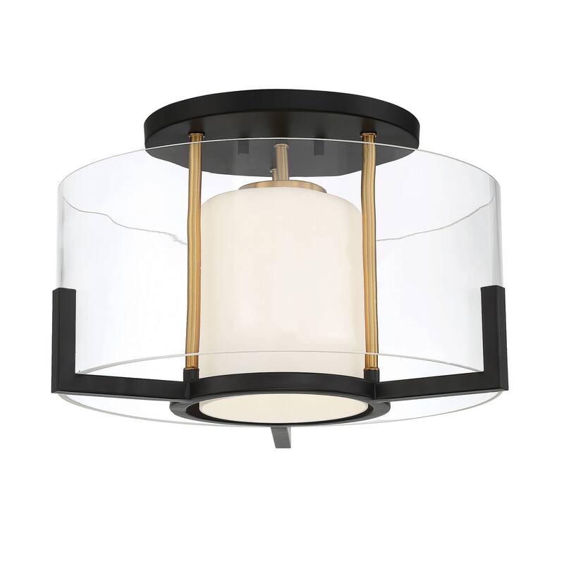 Eaton 1-Light Ceiling Light in Matte Black with Warm Brass Accents