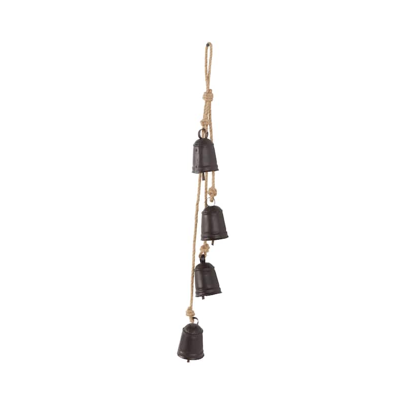 Metal Handmade Cluster Decorative Bells with 4 Bells on Jute Hanging Rope - Gold, Red, White, Black - Roche River Decor
