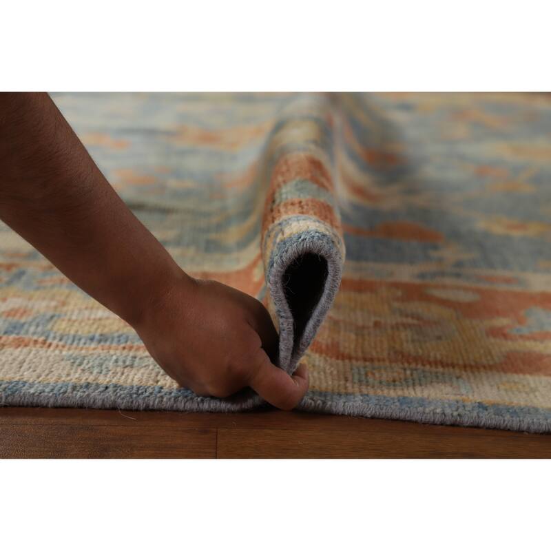 Hand Knotted Oriental 100% Wool Carpet Transitional All-Over Navy Blue & Blues Oushak Area Rug - 10' 8'' X 8' 0''