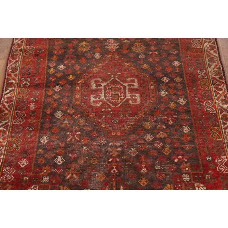 Vegetable Dye Red Shiraz Persian Antique Area Rug Handmade Wool Carpet - 3'3"x 4'11"