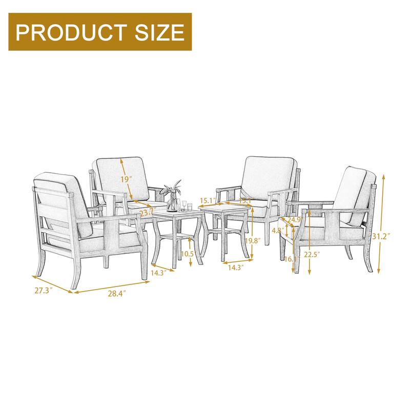 6-piece Outdoor Teak Seating Set Club Chairs with Cushions