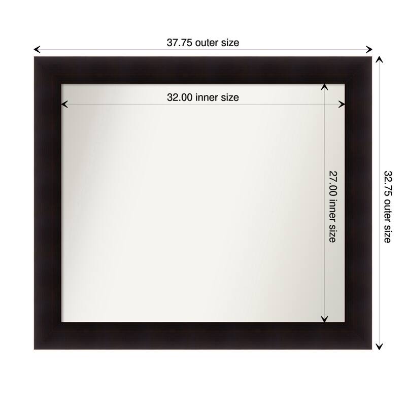 Portico Espresso Framed Non-Beveled Custom Wall Mirror, Bathroom Vanity Mirror - Outer Size: 37.75 x 32.75